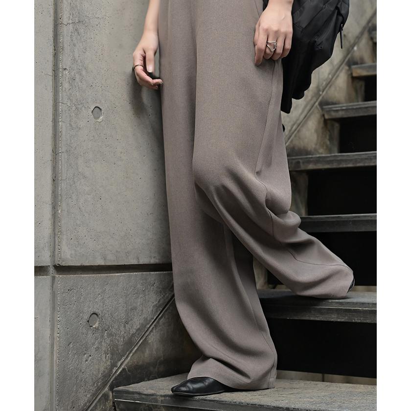 サロペット ウールライク イージーケア ロング レディース サロペ 洗濯機 可 パンツ シワになりにくい ストレッチ ノースリーブ ワイド オーバーオール | HUG.U | 16