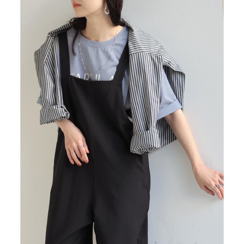 サロペット ウールライク イージーケア ロング レディース サロペ 洗濯機 可 パンツ シワになりにくい ストレッチ ノースリーブ ワイド オーバーオール | HUG.U | 18