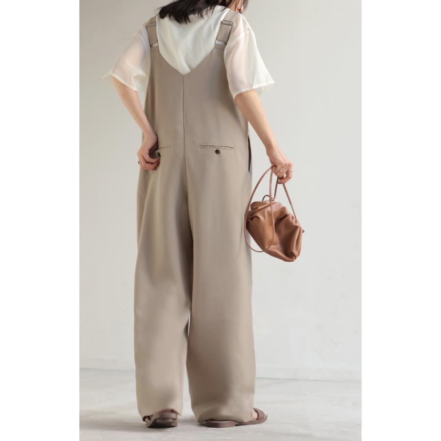 サロペット ウールライク イージーケア ロング レディース サロペ 洗濯機 可 パンツ シワになりにくい ストレッチ ノースリーブ ワイド オーバーオール | HUG.U | 21