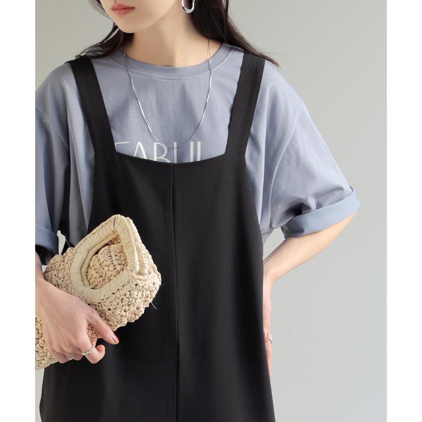 サロペット ウールライク イージーケア ロング レディース サロペ 洗濯機 可 パンツ シワになりにくい ストレッチ ノースリーブ ワイド オーバーオール | HUG.U | 23