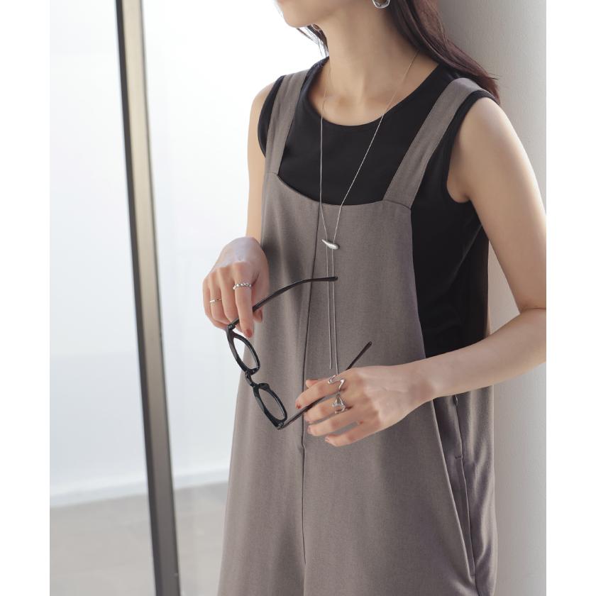 サロペット ウールライク イージーケア ロング レディース サロペ 洗濯機 可 パンツ シワになりにくい ストレッチ ノースリーブ ワイド オーバーオール | HUG.U | 07