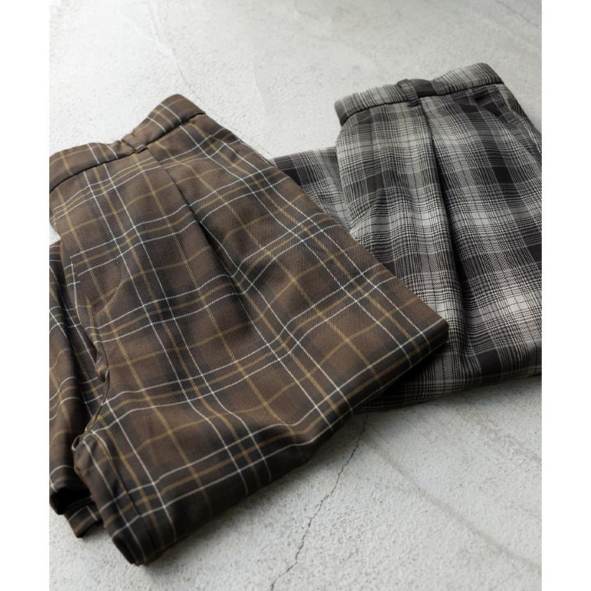 パンツ チェック 柄 洗える 選べる2丈 ワイド レディース ワイドパンツ ロング ロングパンツ ボトムス ボトム ストレート ハイウエスト ストレッチ ゆったり | HUG.U | 21