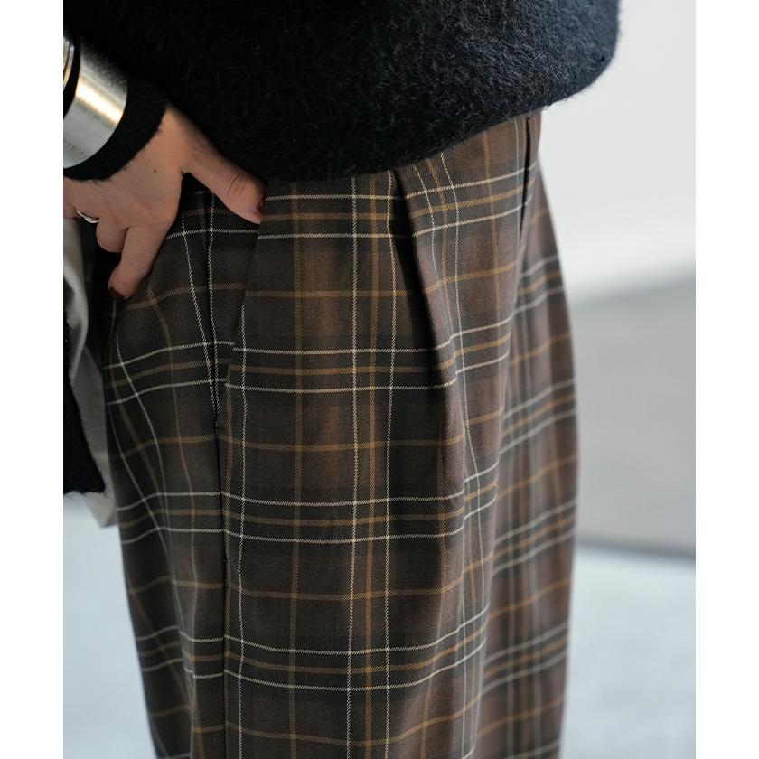 パンツ チェック 柄 洗える 選べる2丈 ワイド レディース ワイドパンツ ロング ロングパンツ ボトムス ボトム ストレート ハイウエスト ストレッチ ゆったり | HUG.U | 04