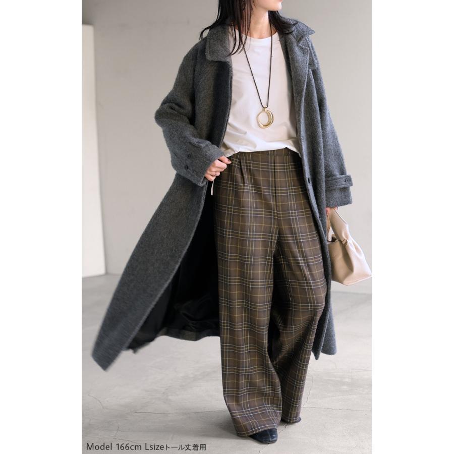 パンツ チェック 柄 洗える 選べる2丈 ワイド レディース ワイドパンツ ロング ロングパンツ ボトムス ボトム ストレート ハイウエスト ストレッチ ゆったり | HUG.U | 09