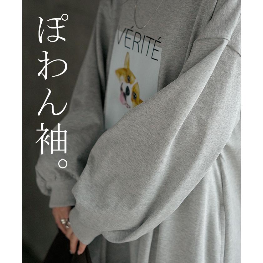 ワンピース コーギー プリント ワンピ レディース ロングワンピース カットソー ロングワンピ ロング Tシャツ ロゴ ロンT  Aライン マキシ マキシワンピース | HUG.U | 15