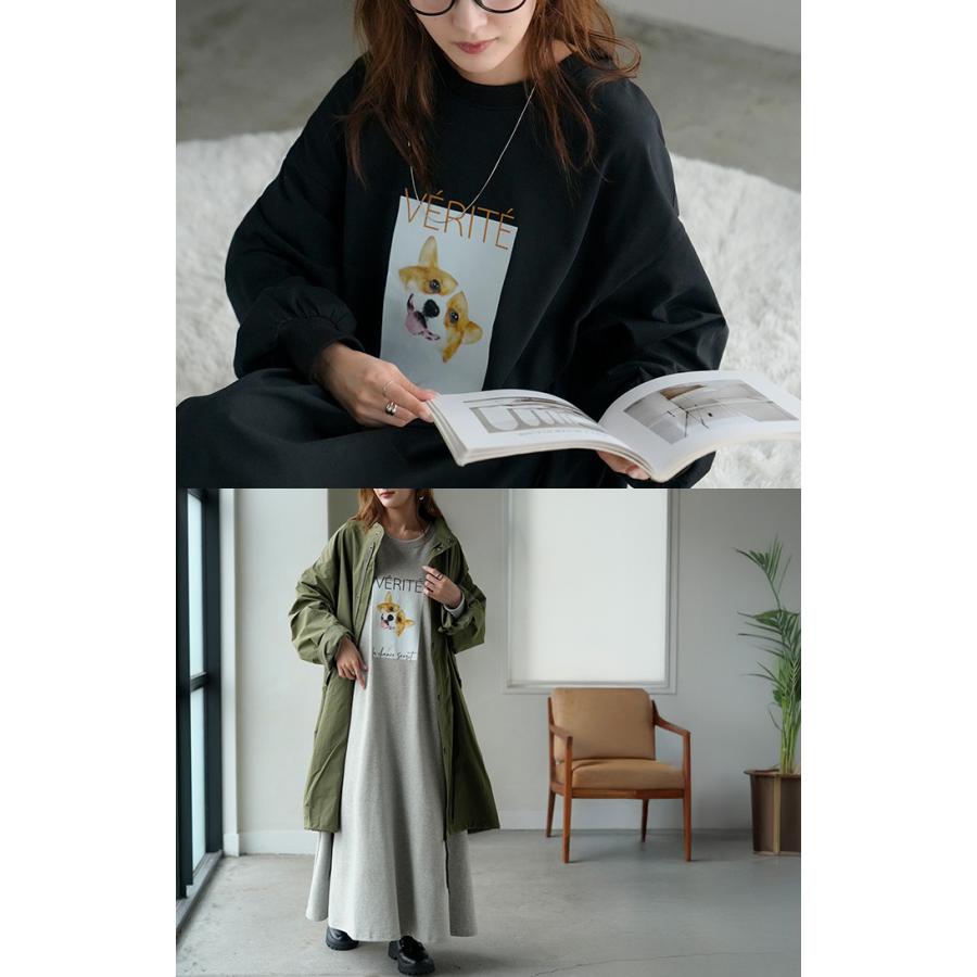 ワンピース コーギー プリント ワンピ レディース ロングワンピース カットソー ロングワンピ ロング Tシャツ ロゴ ロンT  Aライン マキシ マキシワンピース | HUG.U | 17
