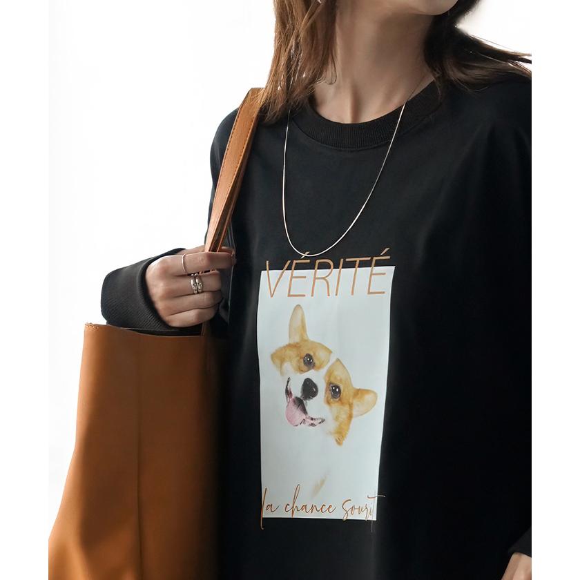 ワンピース コーギー プリント ワンピ レディース ロングワンピース カットソー ロングワンピ ロング Tシャツ ロゴ ロンT  Aライン マキシ マキシワンピース | HUG.U | 20