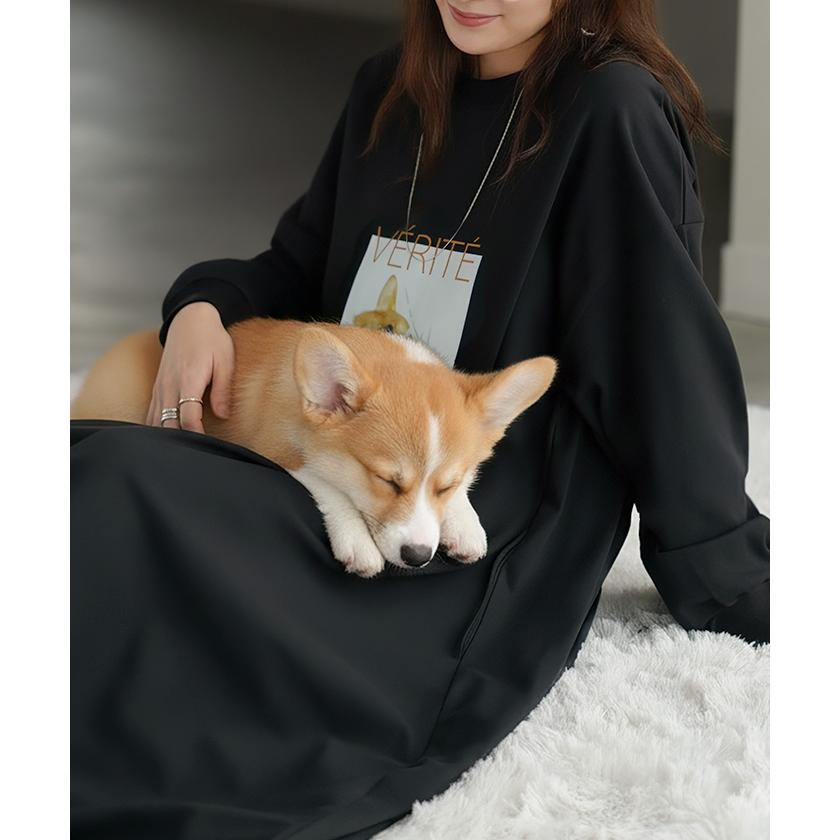 ワンピース コーギー プリント ワンピ レディース ロングワンピース カットソー ロングワンピ ロング Tシャツ ロゴ ロンT  Aライン マキシ マキシワンピース | HUG.U | 04