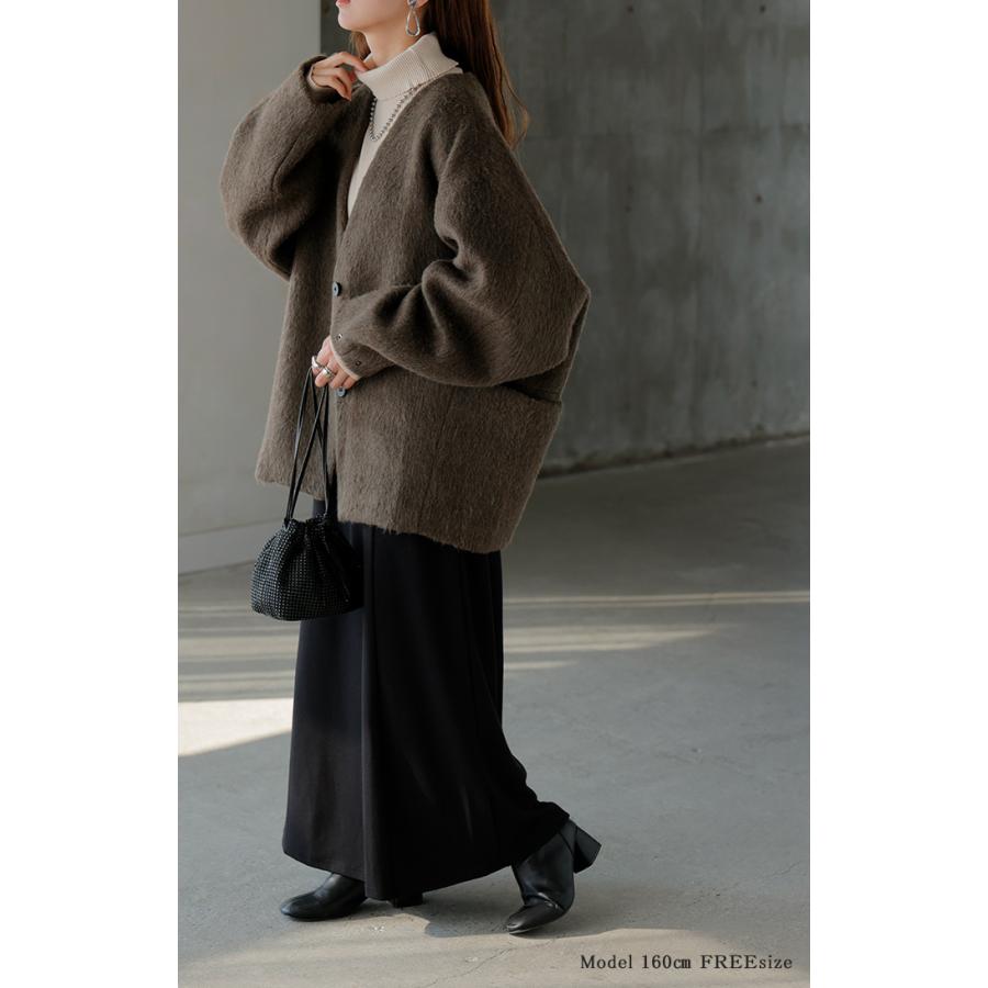 コート シャギー ドルマンスリーブ アウター レディース シャギーアウター Vネック ノーカラー ドルマン | HUG.U | 16