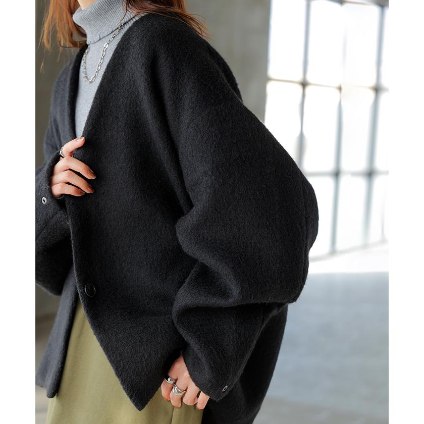 コート シャギー ドルマンスリーブ アウター レディース シャギーアウター Vネック ノーカラー ドルマン | HUG.U | 20