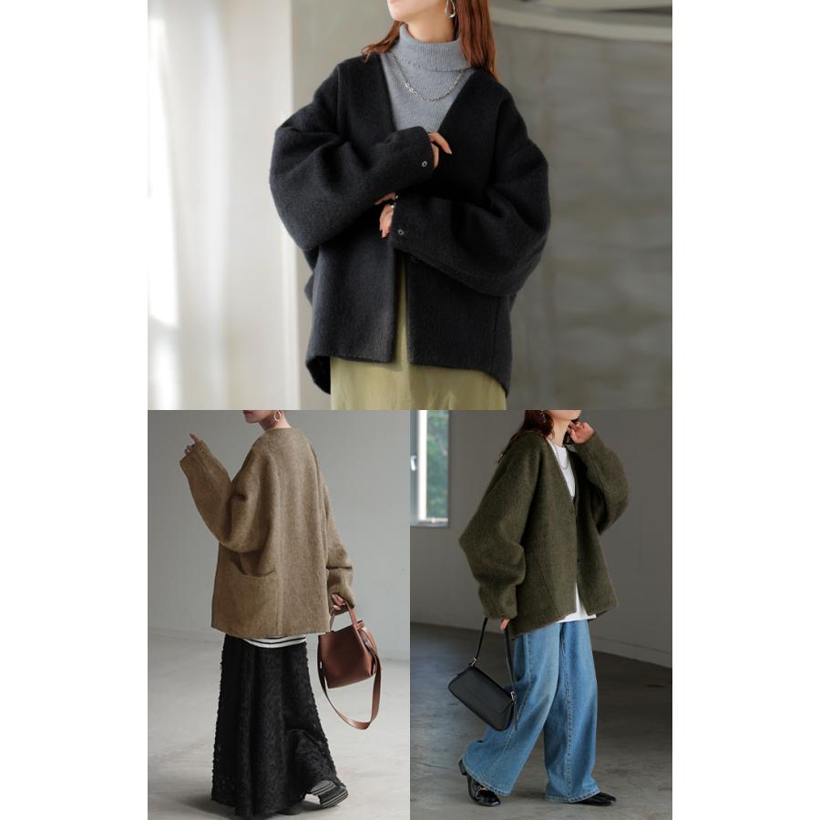 コート シャギー ドルマンスリーブ アウター レディース シャギーアウター Vネック ノーカラー ドルマン | HUG.U | 22
