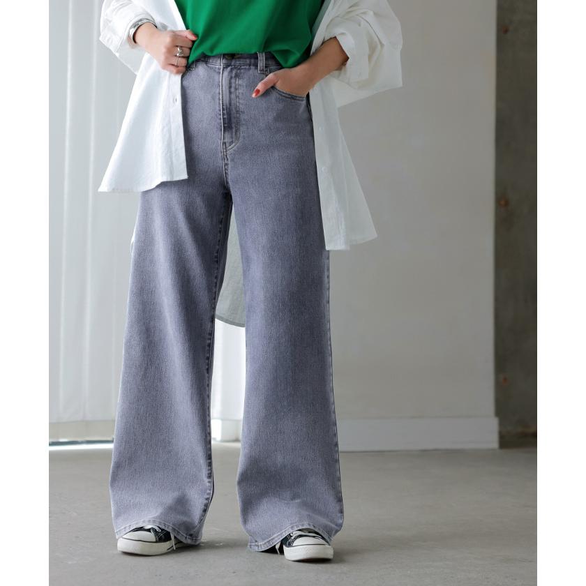 デニム パンツ 美脚 デニムパンツ レディース ワイドパンツ ワイド ジーンズ ジーパン 体型カバー ボトムス ボトム ストレート ズボン ゆったり | HUG.U | 12