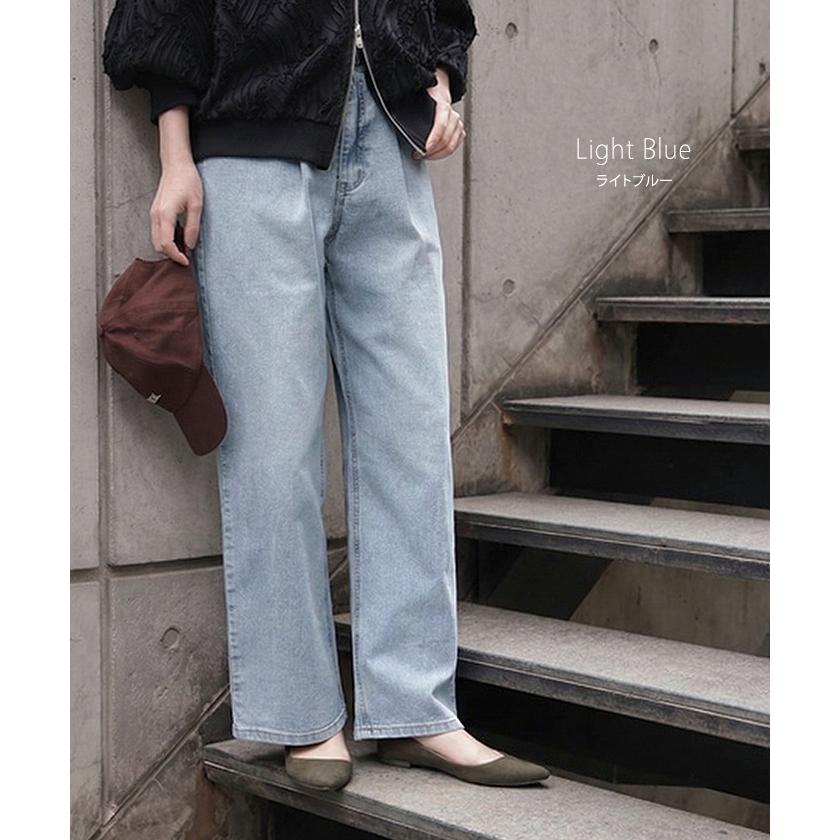 パンツ 新感覚デニム レディース ジーパン 選べる 2丈 タックパンツ ストレート ストレッチ ボトムス ボトム ズボン ロング 伸びる ウエストゴム ハイウエスト | HUG.U | 14