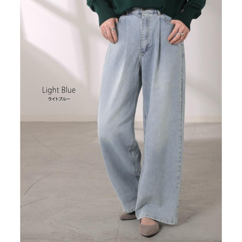 パンツ 新感覚デニム レディース ジーパン 選べる 2丈 タックパンツ ストレート ストレッチ ボトムス ボトム ズボン ロング 伸びる ウエストゴム ハイウエスト | HUG.U | 14
