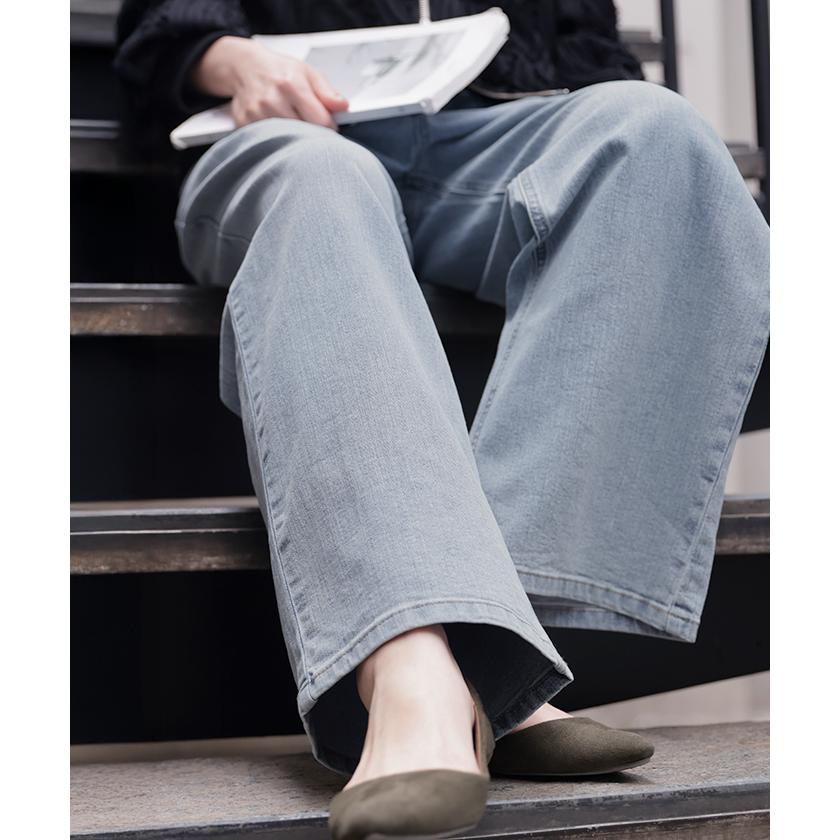 パンツ 新感覚デニム レディース ジーパン 選べる 2丈 タックパンツ ストレート ストレッチ ボトムス ボトム ズボン ロング 伸びる ウエストゴム ハイウエスト | HUG.U | 18