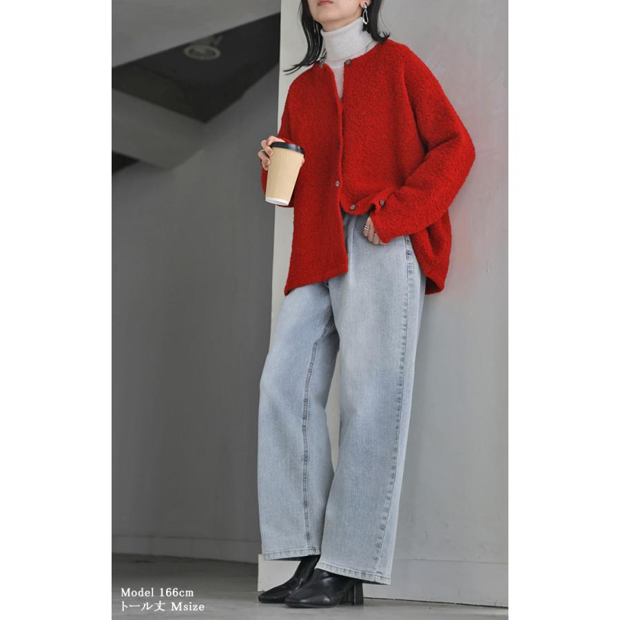 パンツ 新感覚デニム レディース ジーパン 選べる 2丈 タックパンツ ストレート ストレッチ ボトムス ボトム ズボン ロング 伸びる ウエストゴム ハイウエスト | HUG.U | 10