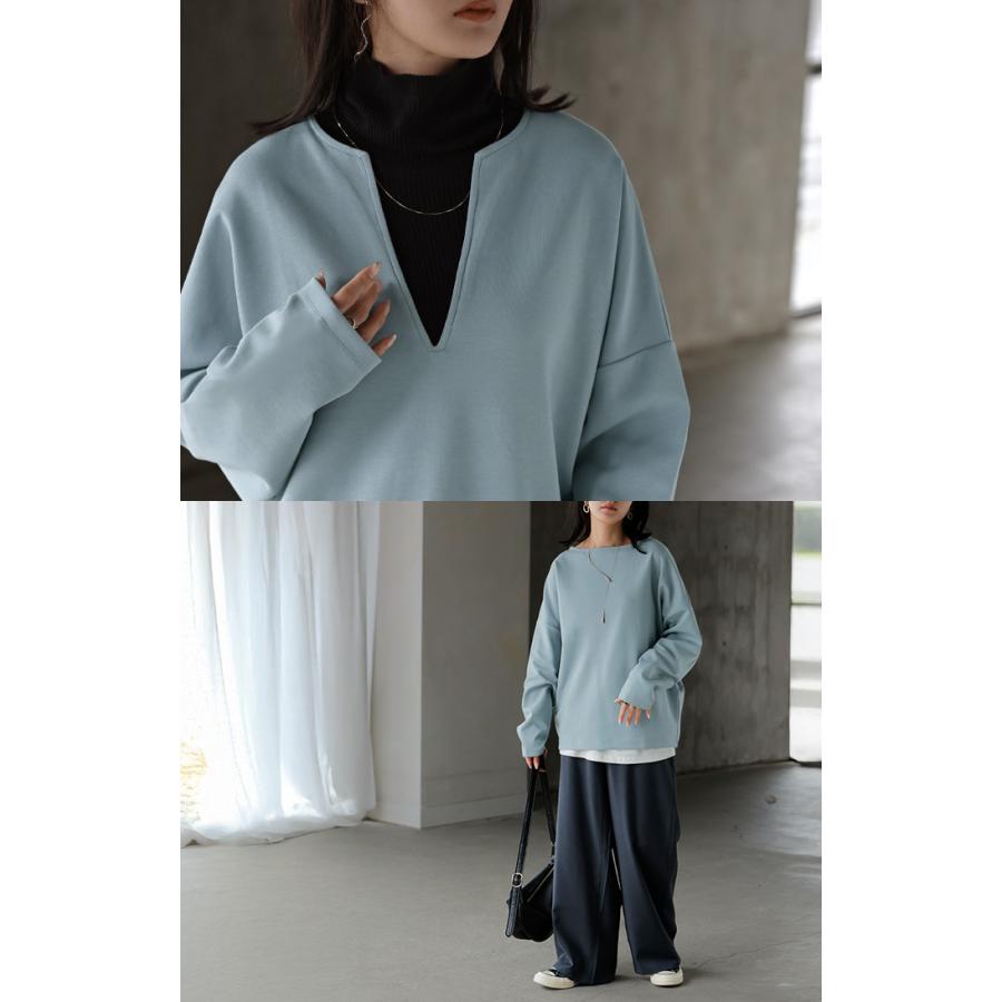 ロンT 選べる ネック ポンチ レディース トップス 長袖 Tシャツ カットソー ロング ティーシャツ シワになりにくい | HUG.U | 26