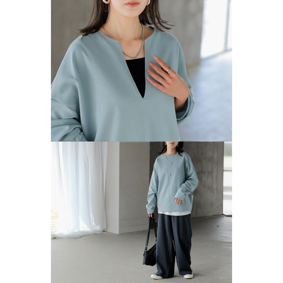 ロンT 選べる ネック ポンチ レディース トップス 長袖 Tシャツ カットソー ロング ティーシャツ シワになりにくい | HUG.U | 26
