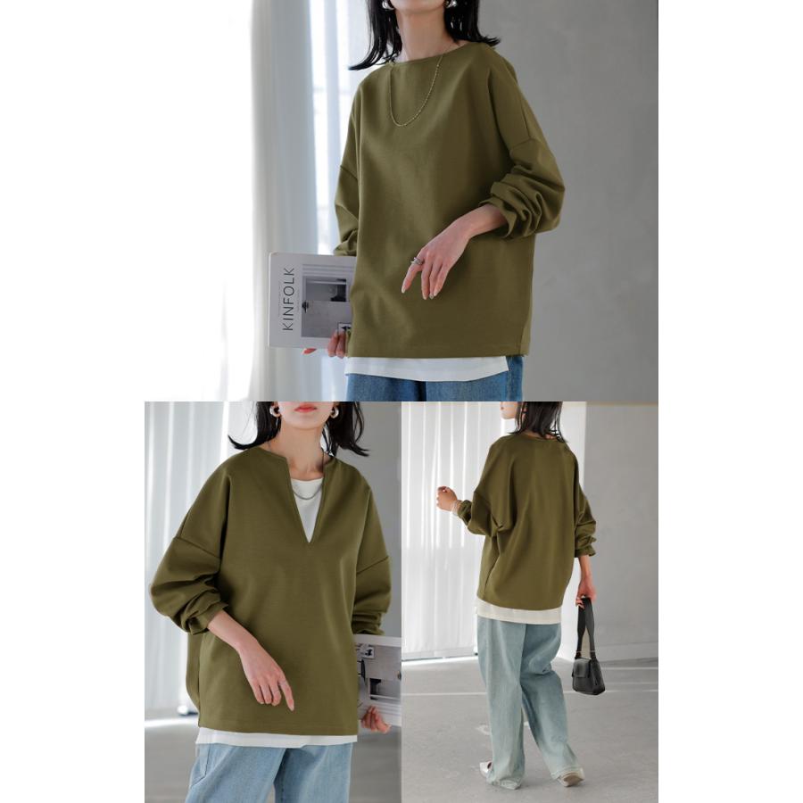 ロンT 選べる ネック ポンチ レディース トップス 長袖 Tシャツ カットソー ロング ティーシャツ シワになりにくい | HUG.U | 28