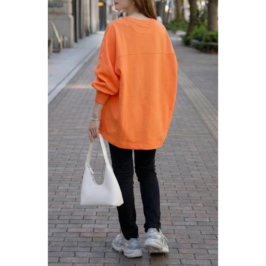 スウェット タック レディース トップス ロング トレーナー オーバー プルオーバー 無地 長袖 長い ドルマン Vネック ボリュームスリーブ リブ オーバーサイズ | HUG.U | 29