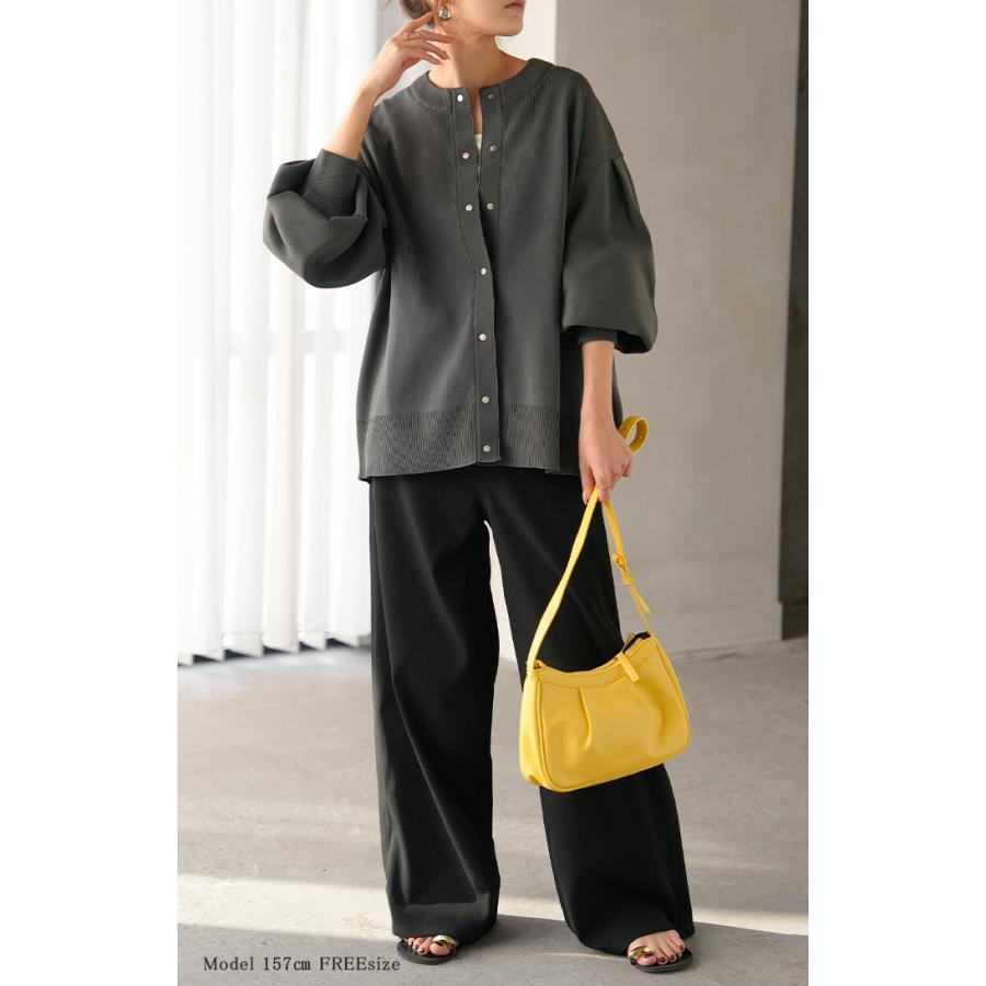 カーディガン スポンジニット 軽量 レディース ニット カーデ トップス セーター ロング ニットカーディガン 長袖 長い ボリュームスリーブ | HUG.U | 09