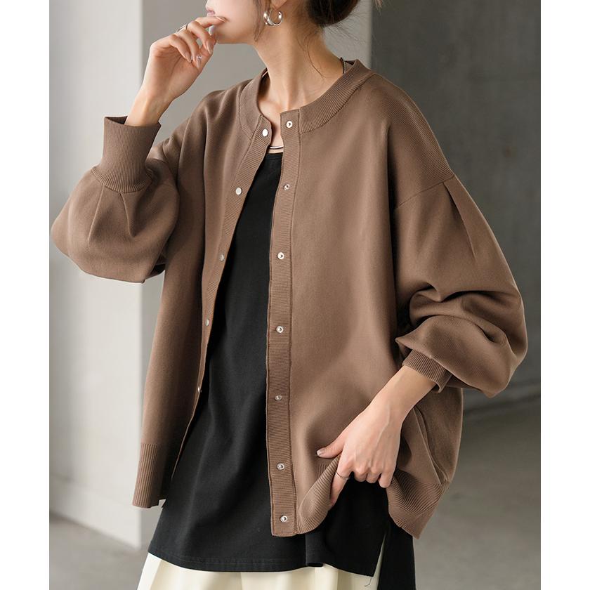 カーディガン スポンジニット 軽量 レディース ニット カーデ トップス セーター ロング ニットカーディガン 長袖 長い ボリュームスリーブ | HUG.U | 11