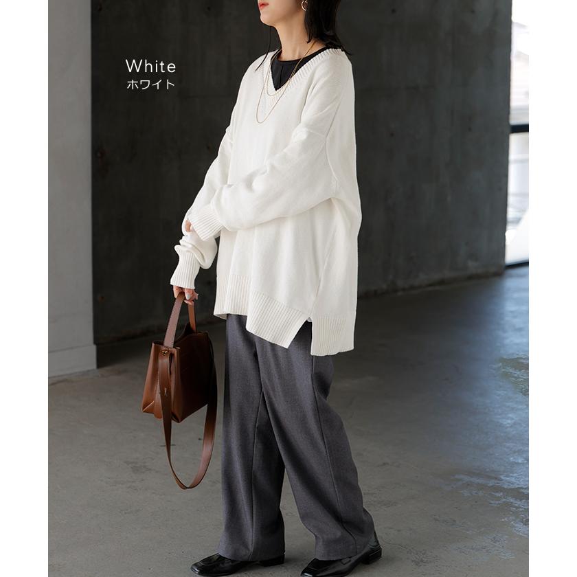 ニット ロング レディース トップス セーター ハイゲージ オーバー プルオーバー 長袖 ボリュームスリーブ | HUG.U | 21