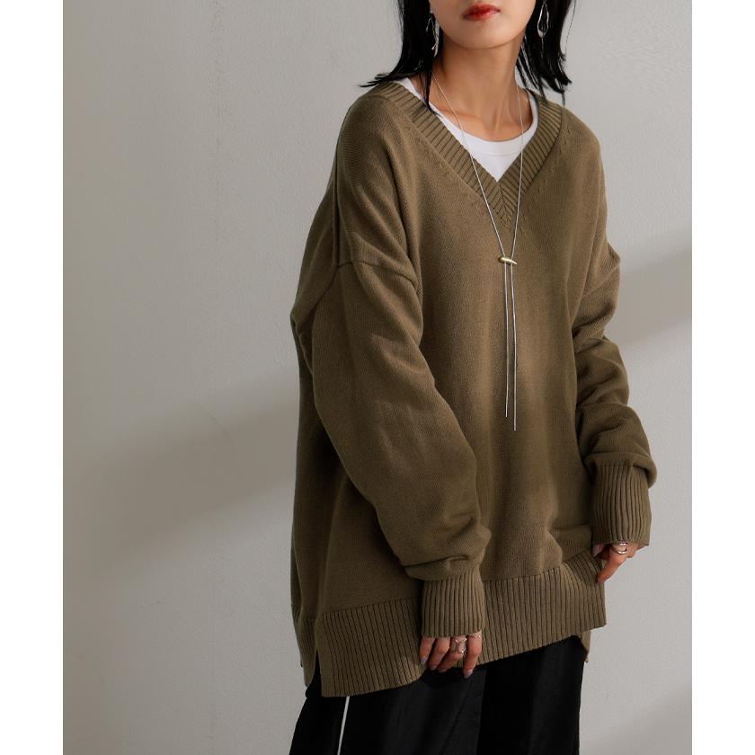 ニット ロング レディース トップス セーター ハイゲージ オーバー プルオーバー 長袖 ボリュームスリーブ | HUG.U | 09