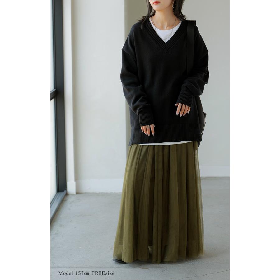 ニット ロング レディース トップス セーター ハイゲージ オーバー プルオーバー 長袖 ボリュームスリーブ | HUG.U | 14