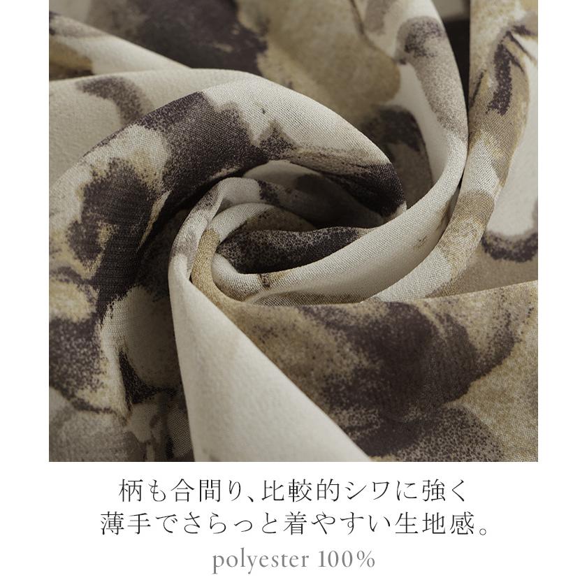 シャツ レディース ノーカラー シアー 総柄 トップス バンドカラー シワになりにくい ブラウス ロング | HUG.U | 13