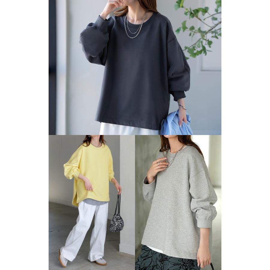 スウェット ファスナー スリット トップス ロング トレーナー プルオーバー ラグランスリーブ ドロップショルダー 切り替え 無地 長袖 長い リブ | HUG.U | 16