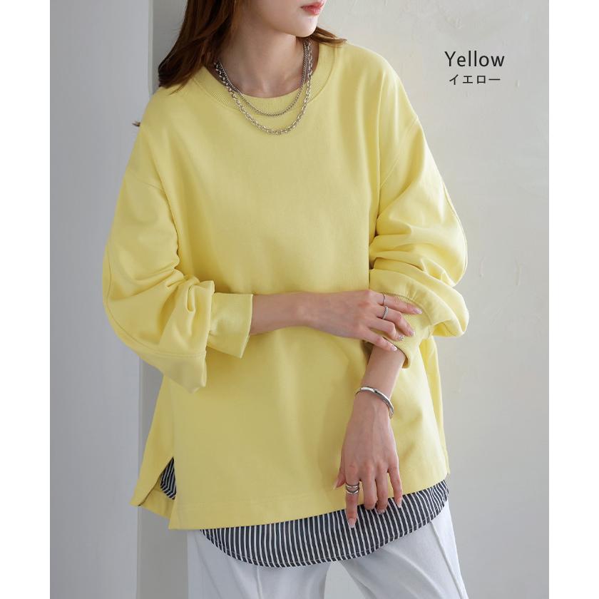 スウェット ファスナー スリット トップス ロング トレーナー プルオーバー ラグランスリーブ ドロップショルダー 切り替え 無地 長袖 長い リブ | HUG.U | 18