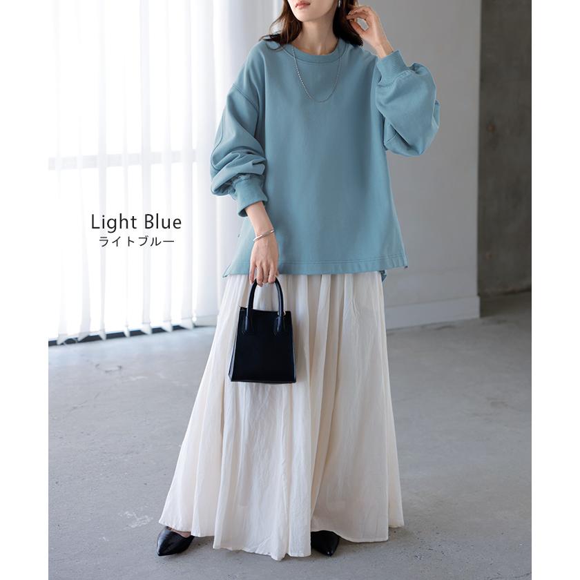 スウェット ファスナー スリット トップス ロング トレーナー プルオーバー ラグランスリーブ ドロップショルダー 切り替え 無地 長袖 長い リブ | HUG.U | 20