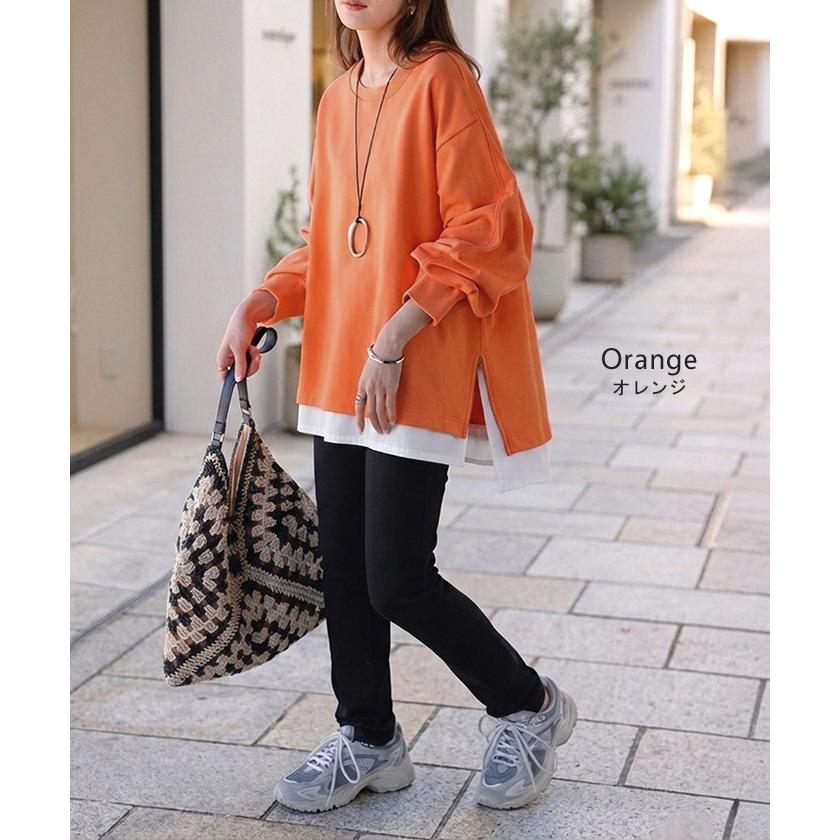 スウェット ファスナー スリット トップス ロング トレーナー プルオーバー ラグランスリーブ ドロップショルダー 切り替え 無地 長袖 長い リブ | HUG.U | 23