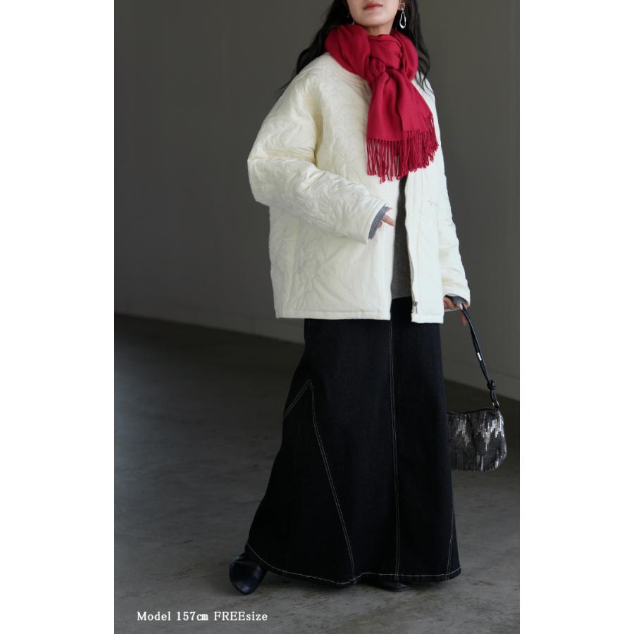 ジャケット キルティング 中綿 綿100 刺繍 アウター レディース パーカー ブルゾン オーバー コート 花柄 羽織 ノーカラー コットン ポケット オーバーサイズ | HUG.U | 13