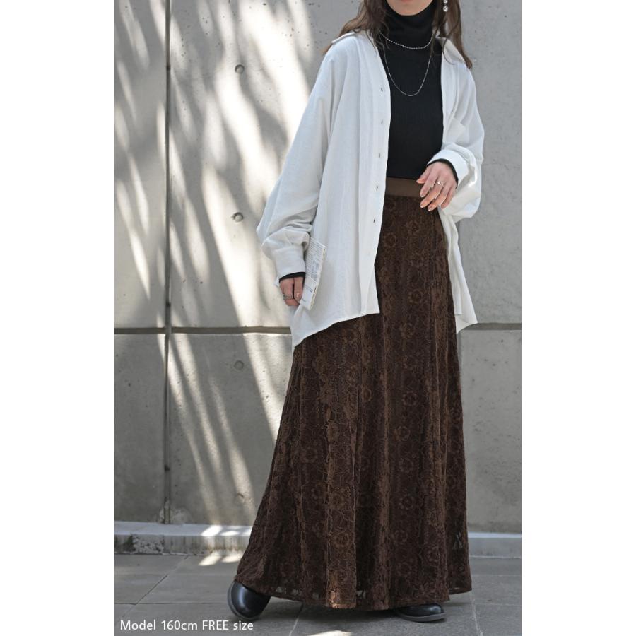 スカート ベロア レース 異素材 ロング ロングスカート レーススカート Aライン レディース ボトムス ボトム フレア フレアスカート マキシ マキシスカート | HUG.U | 17