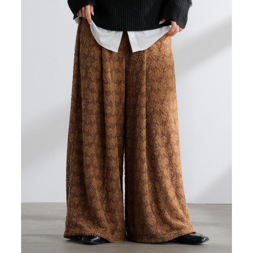 パンツ ワイド ベロア レース ワイドパンツ レディース ロング ロングパンツ 透け ボトムス ボトム ズボン | HUG.U | 12