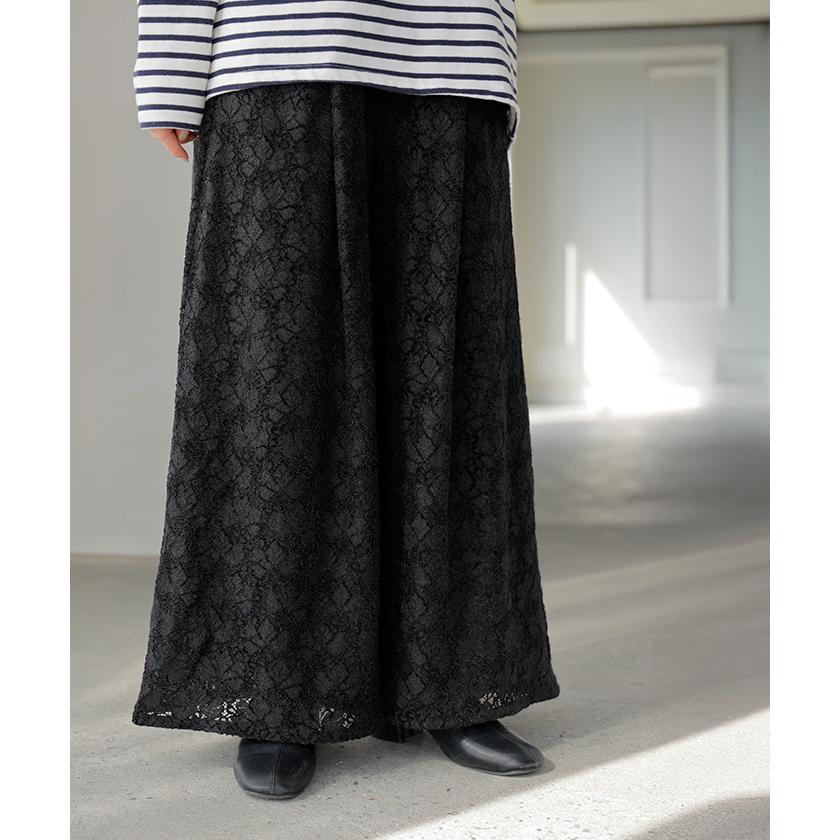 パンツ ワイド ベロア レース ワイドパンツ レディース ロング ロングパンツ 透け ボトムス ボトム ズボン | HUG.U | 15