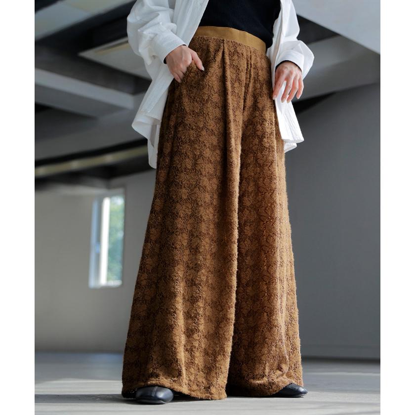 パンツ ワイド ベロア レース ワイドパンツ レディース ロング ロングパンツ 透け ボトムス ボトム ズボン | HUG.U | 06