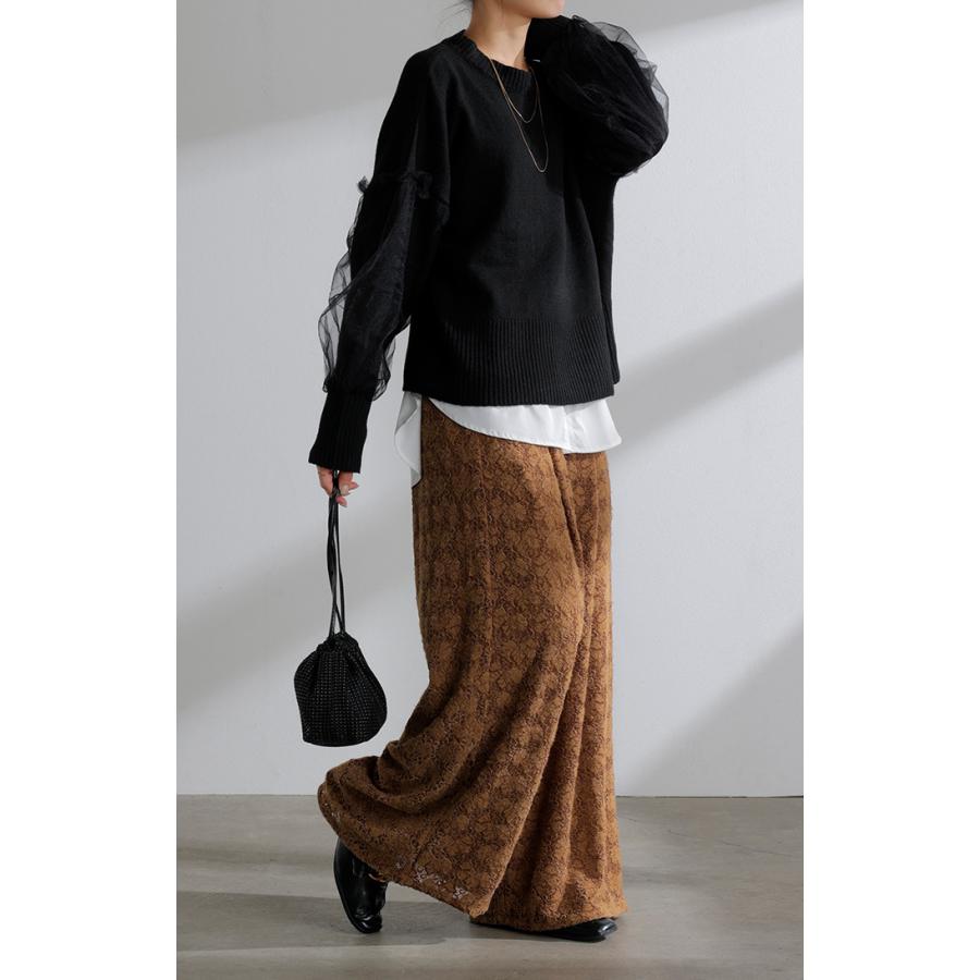 パンツ ワイド ベロア レース ワイドパンツ レディース ロング ロングパンツ 透け ボトムス ボトム ズボン | HUG.U | 08