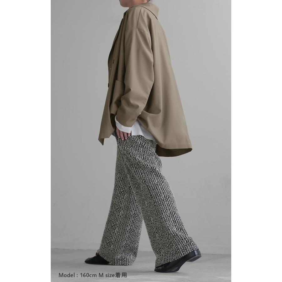 パンツ ジャガード ワイドパンツ レディース ヘリンボーン ワイド ロング ロングパンツ 太い 柄 総柄 ボトムス | HUG.U | 13