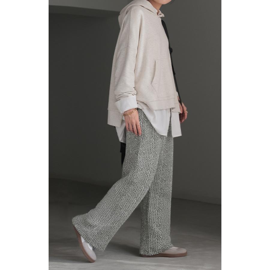パンツ ジャガード ワイドパンツ レディース ヘリンボーン ワイド ロング ロングパンツ 太い 柄 総柄 ボトムス | HUG.U | 19