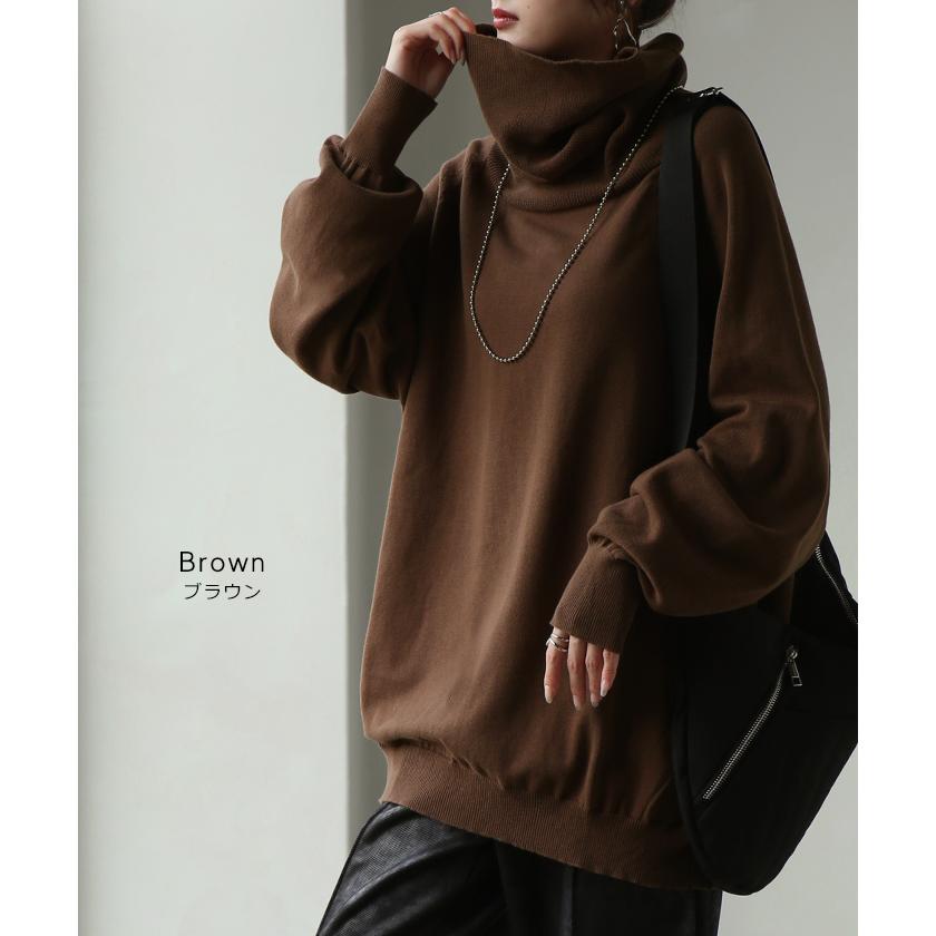 ニット ロング 綿100％ レディース トップス セーター オーバー プルオーバー タートルネック ハイネック 長袖 | HUG.U | 28