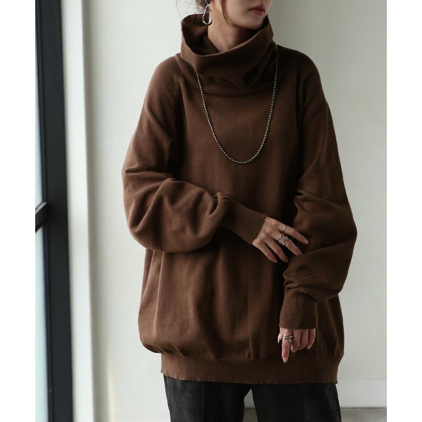 ニット ロング 綿100％ レディース トップス セーター オーバー プルオーバー タートルネック ハイネック 長袖 | HUG.U | 12