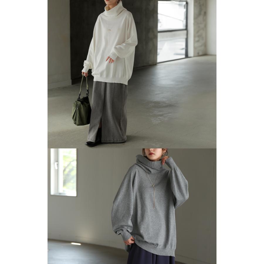 ニット ロング 綿100％ レディース トップス セーター オーバー プルオーバー タートルネック ハイネック 長袖 | HUG.U | 13