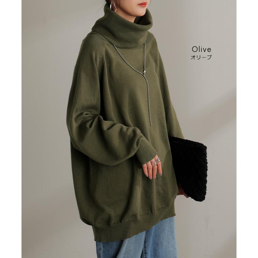 ニット ロング 綿100％ レディース トップス セーター オーバー プルオーバー タートルネック ハイネック 長袖 | HUG.U | 17