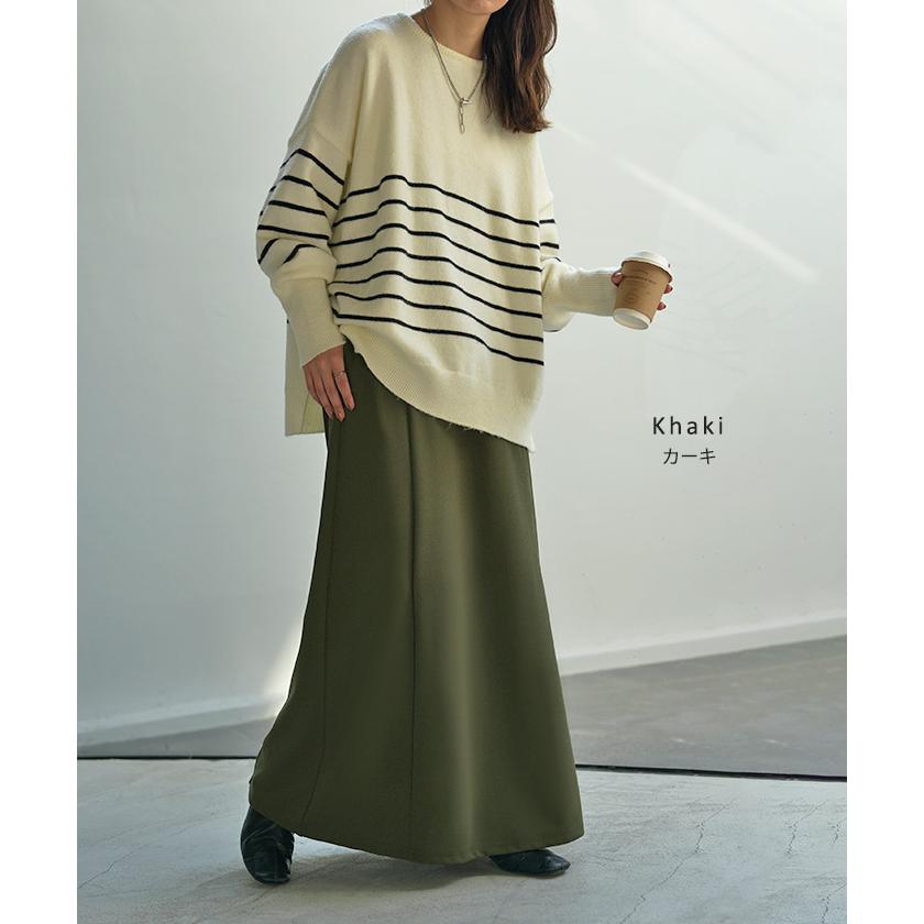 スカート ロング ストレッチ Aライン レディース ロングスカート ボトムス ボトム シワになりにくい セミ フレア フレアスカート ウエスト ゴム マキシ | HUG.U | 17