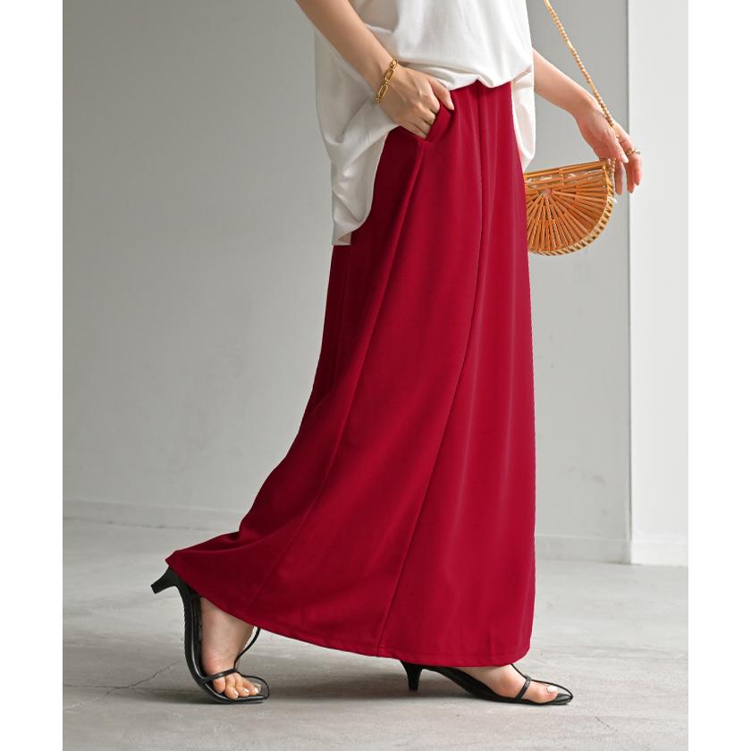 スカート ロング ストレッチ Aライン レディース ロングスカート ボトムス ボトム シワになりにくい セミ フレア フレアスカート ウエスト ゴム マキシ | HUG.U | 11