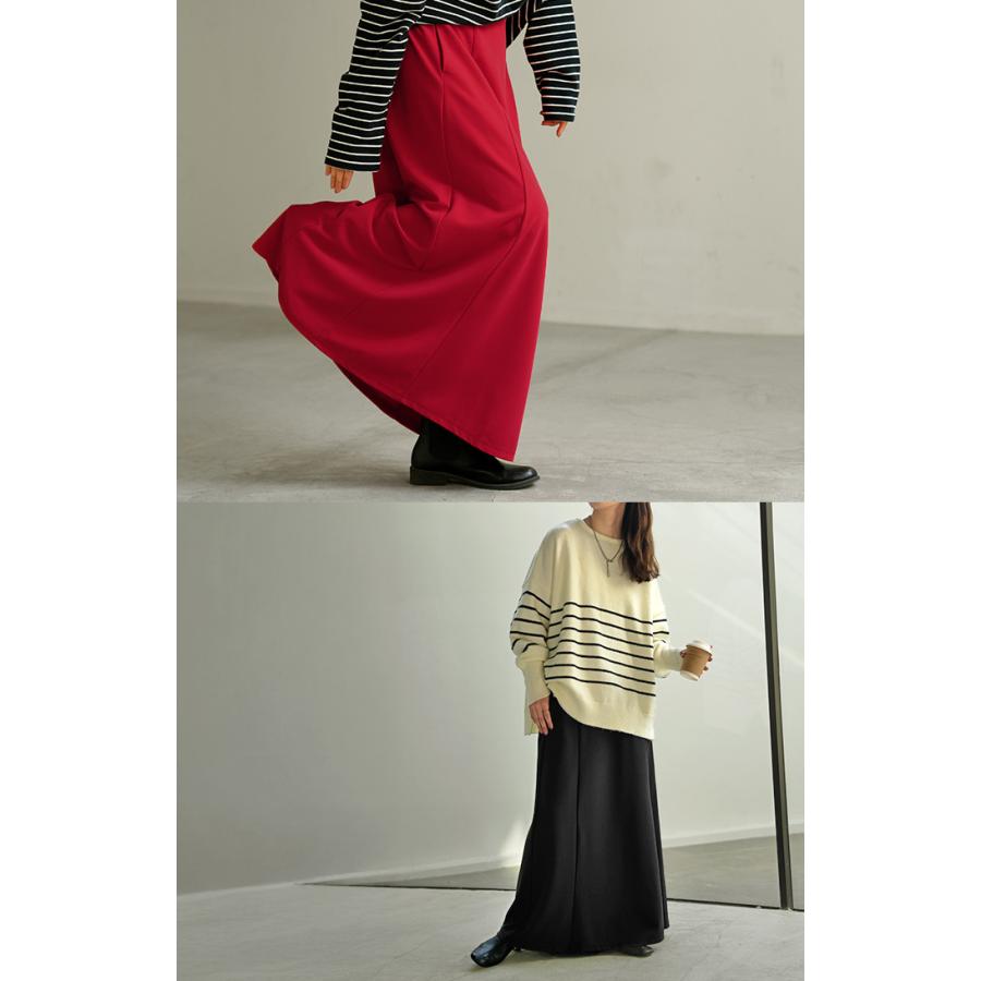 スカート ロング ストレッチ Aライン レディース ロングスカート ボトムス ボトム シワになりにくい セミ フレア フレアスカート ウエスト ゴム マキシ | HUG.U | 12