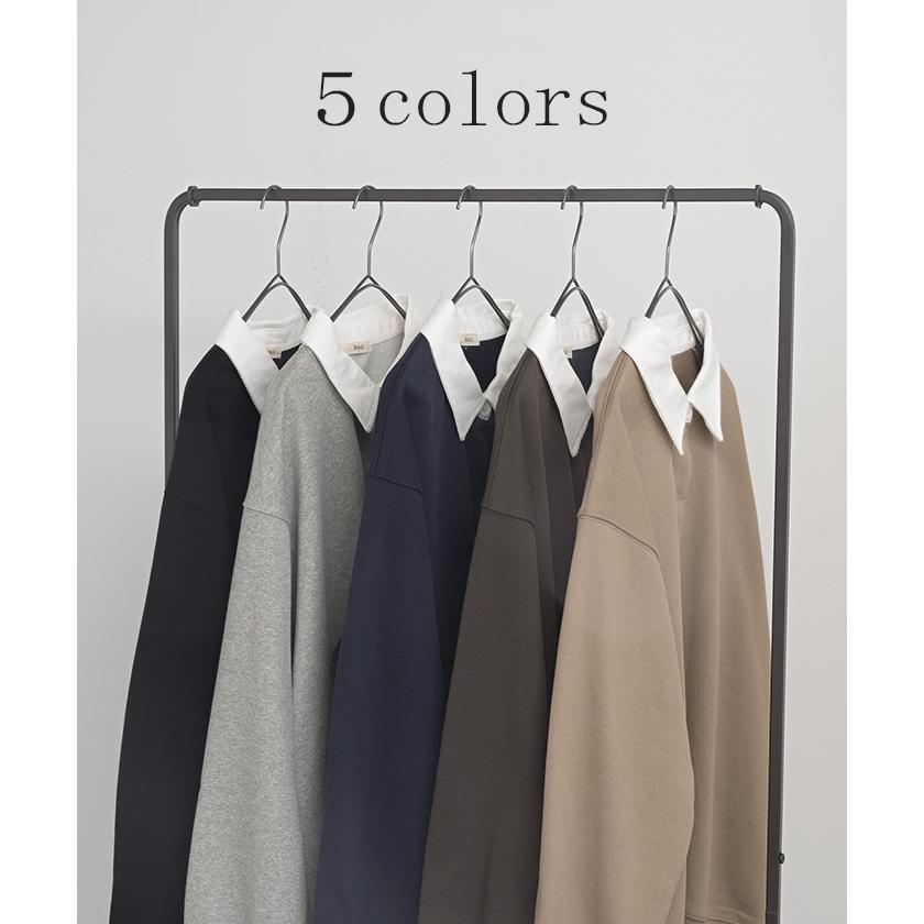 ラガーシャツ スウェット チュニック レディース トップス ロング トレーナー オーバー プルオーバー 無地 長袖 襟 シャツ ドルマン Vネック オーバーサイズ | HUG.U | 14